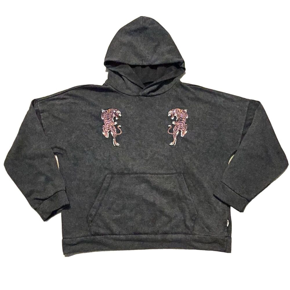 EPTM Hoodie Sweatshirt Gray Pocket  Embroidered Tiger Men’s Size Large